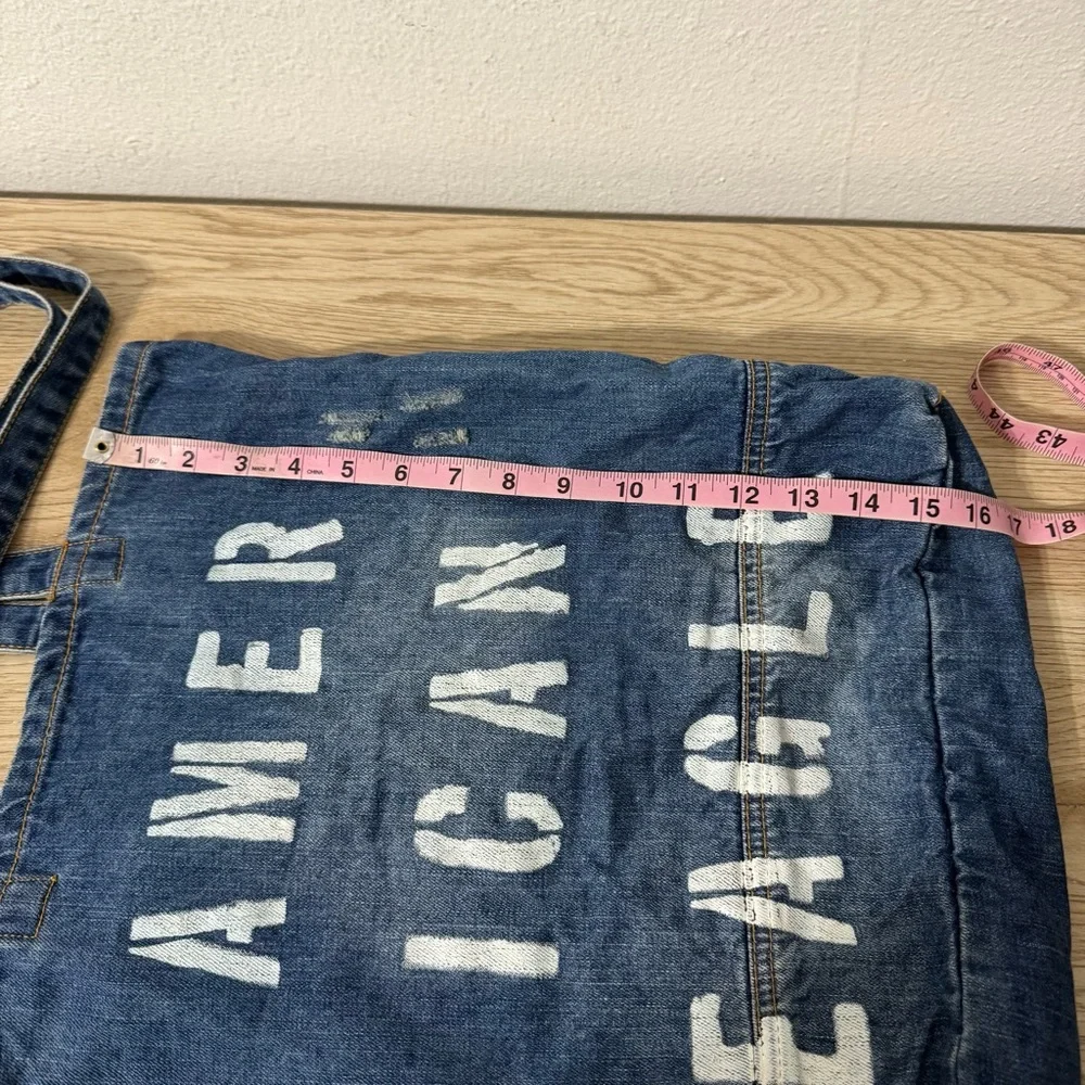 American Eagle Outfitters Denim Tote Book Bag Blue Jean‎ Purse Double Handles